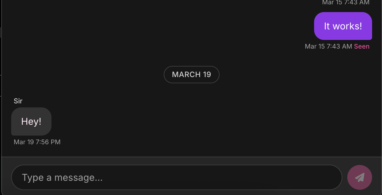 Chat view with messages and activity events