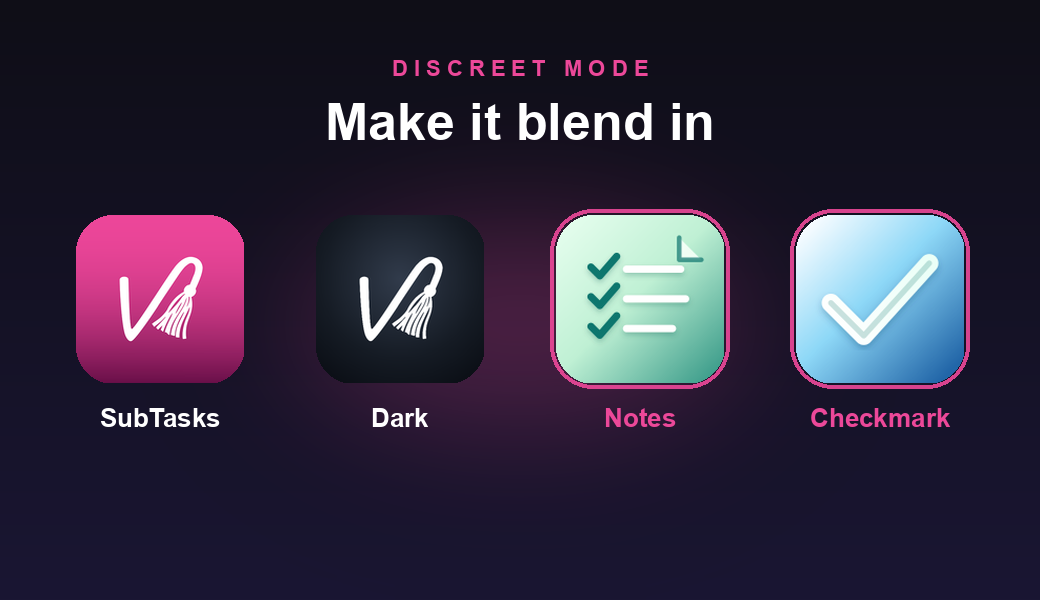 App icon options, including the discreet notes and checkmark icons