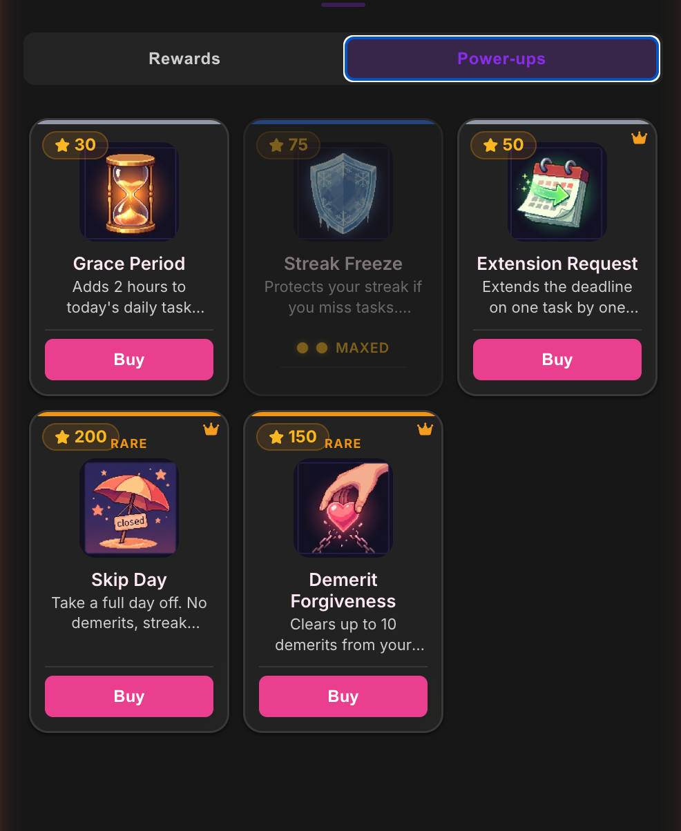 Power-ups in the Shop tab