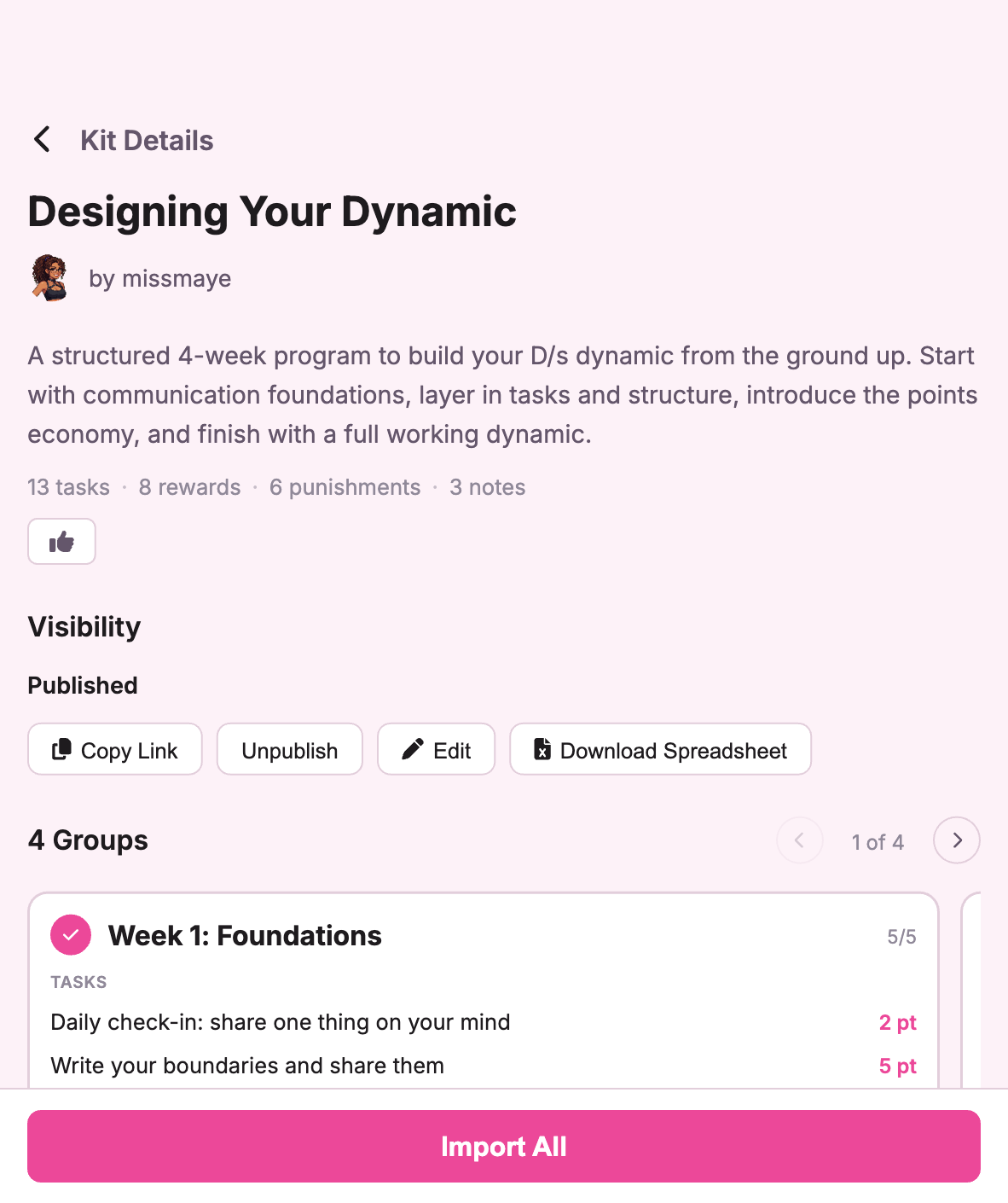 Kit with groups showing Week 1: Foundations