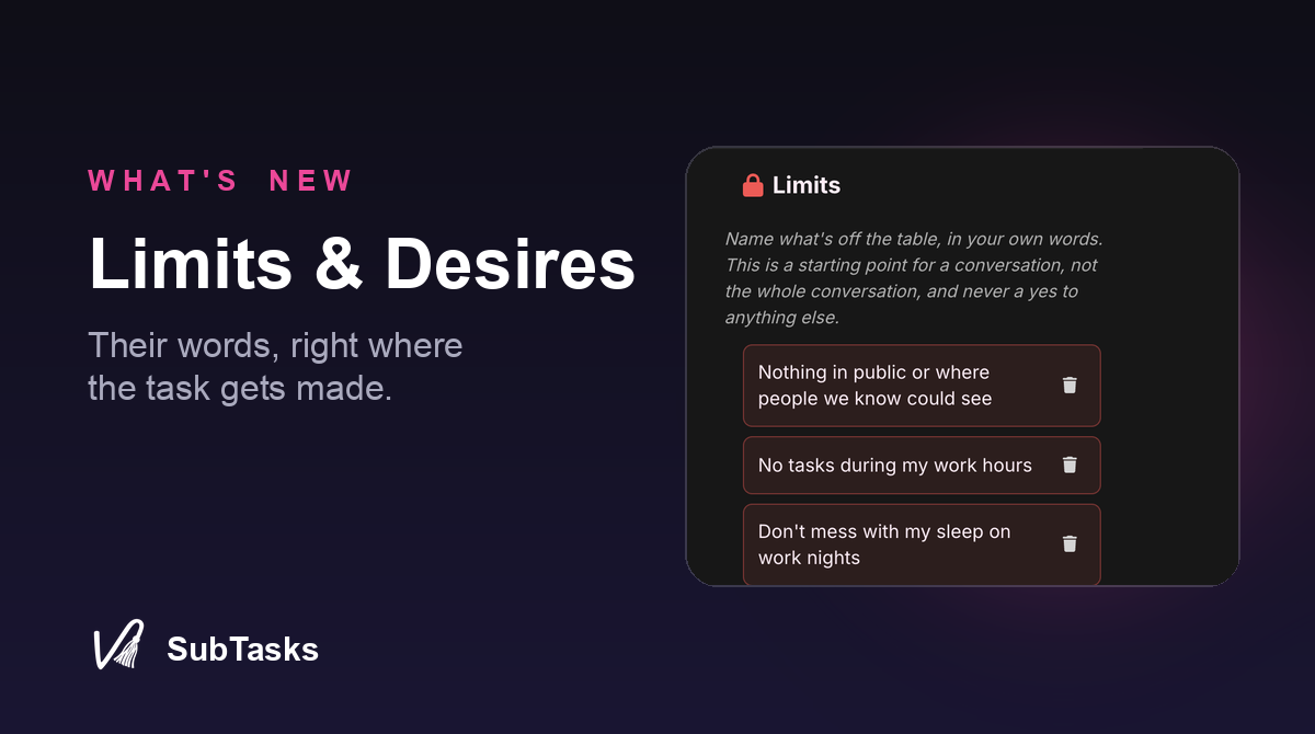 A Taskee's limits list, off the table in their own words