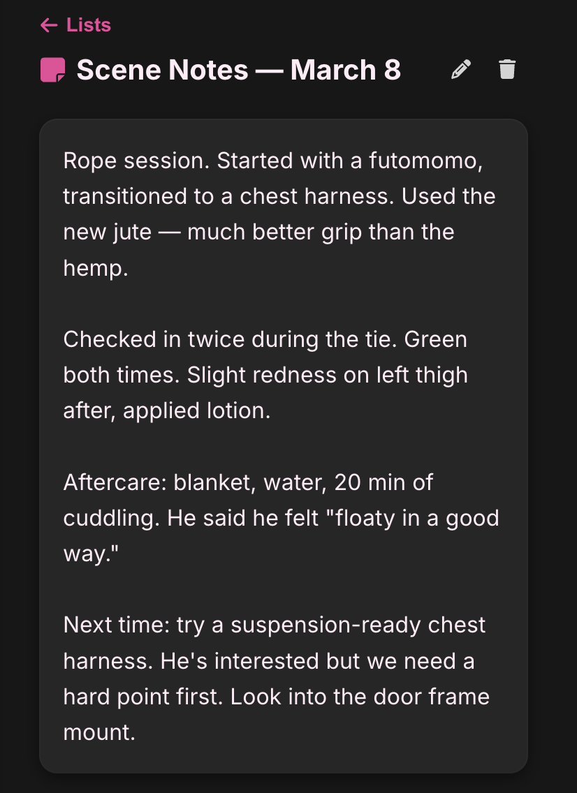 Scene notes freetext view