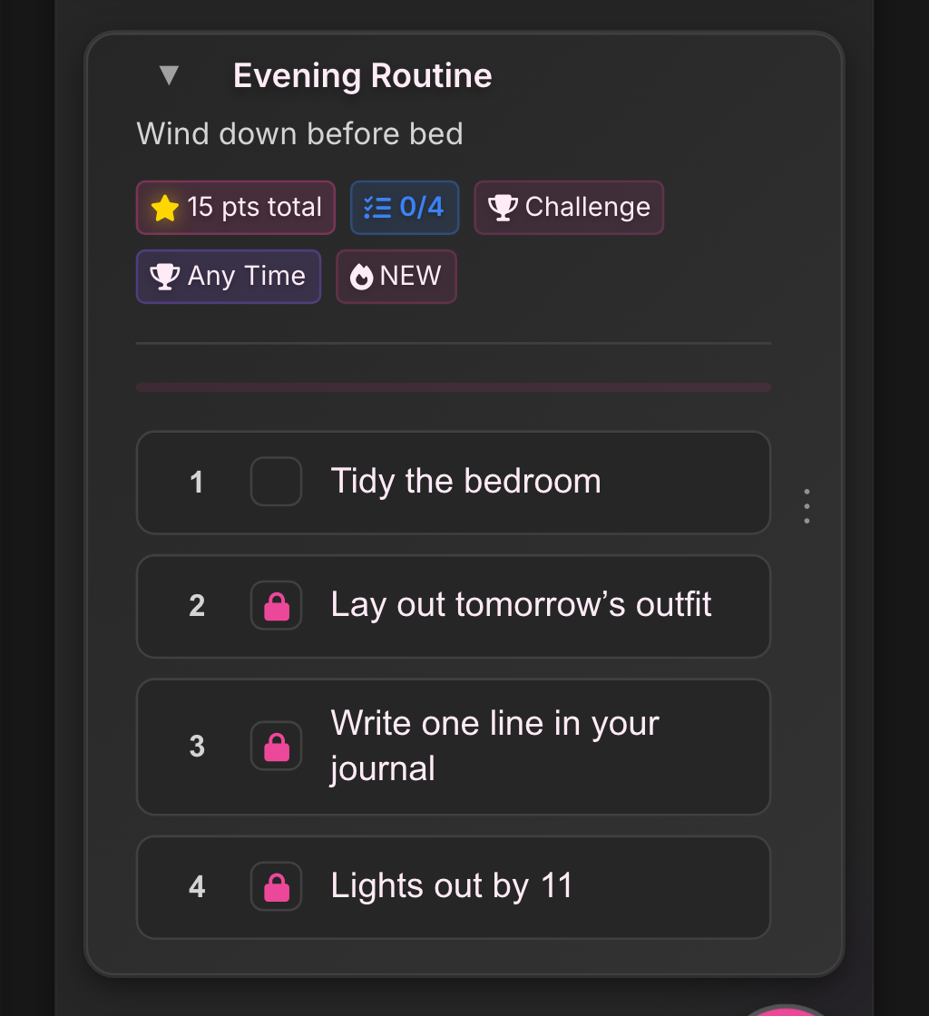 A challenge task with four numbered, ordered steps