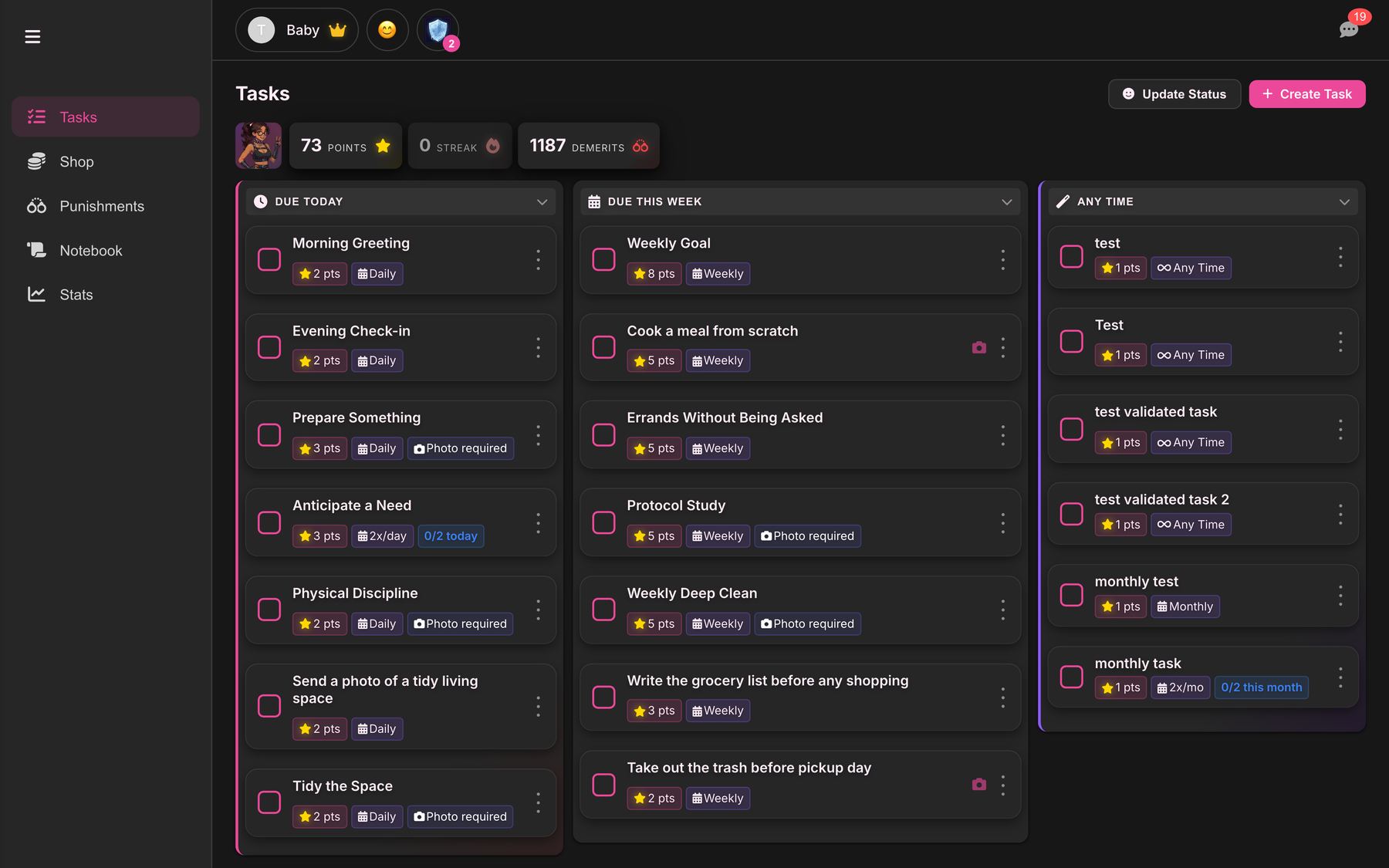 The dashboard in its new desktop layout