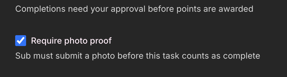 Require photo proof checkbox