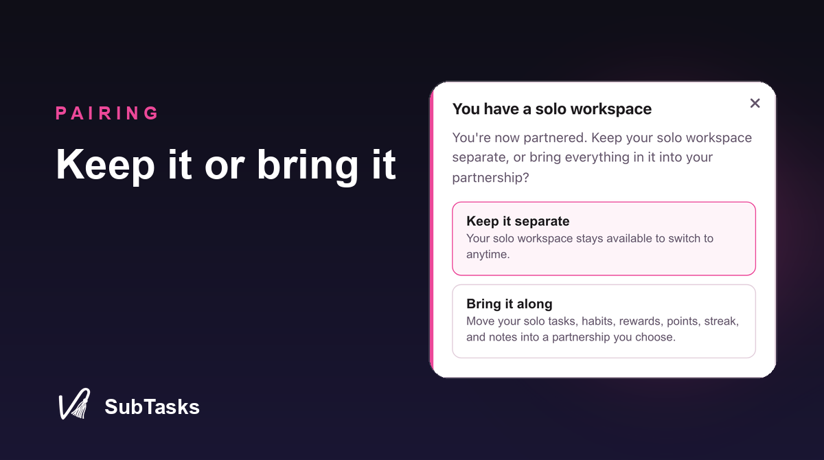 The choice to keep a solo workspace separate or bring it into a new partnership