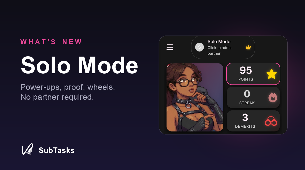 A Solo Mode workspace with its own points, streak, and demerits, no partner attached