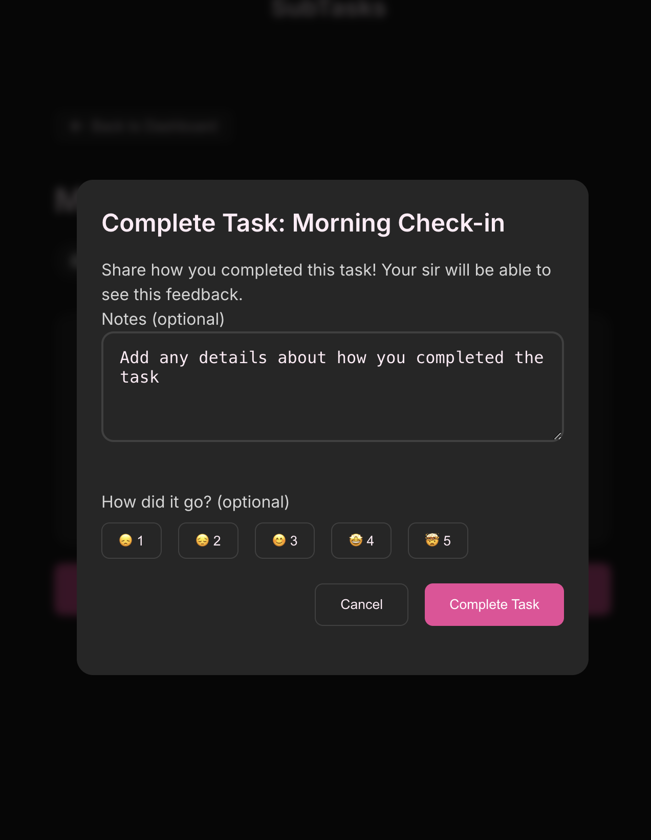 Completing a task